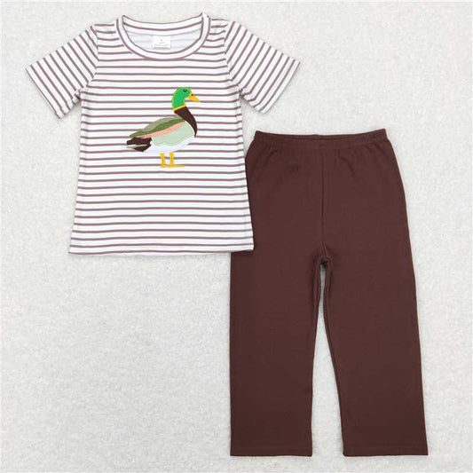 5.27 RTS NO MOQ Baby Boys Summer Sets BSPO0214 Duck Brown Tee Shirts Top Pants Clothes Sets