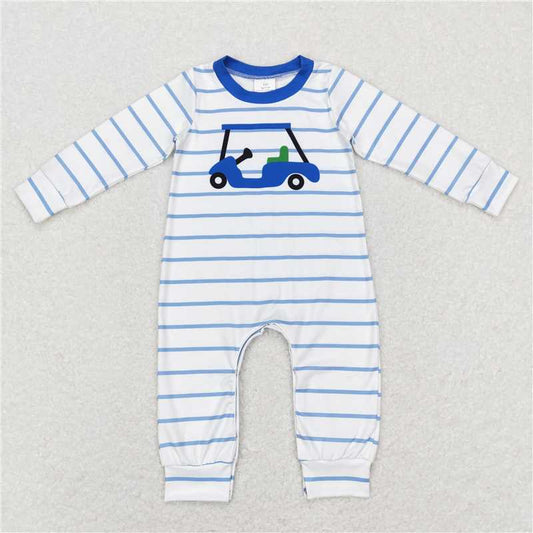7.7 RTS NO MOQ Baby Boys Bodysuit LR0848 Golf Blue Stripes Short Sleeve Rompers