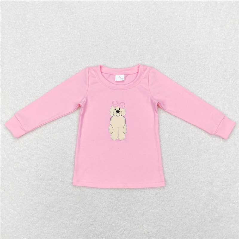 5.22 RTS NO MOQ Baby Girls Long Sleeve GT0408 Long Sleeve Pink Valentines Dogs Bow Tee Shirt Tops