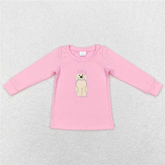 5.22 RTS NO MOQ Baby Girls Long Sleeve GT0408 Long Sleeve Pink Valentines Dogs Bow Tee Shirt Tops