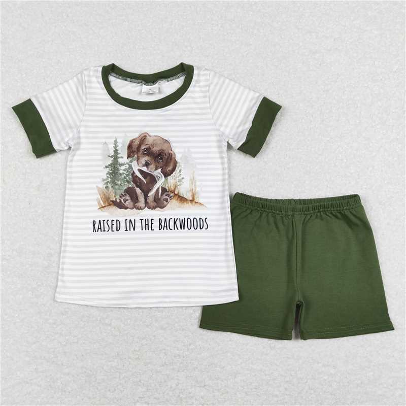 RTS NO MOQ Baby Boys kids Summer Sets BSSO0376 Toddler Dog Striped Shirts Shorts Clothes Sets