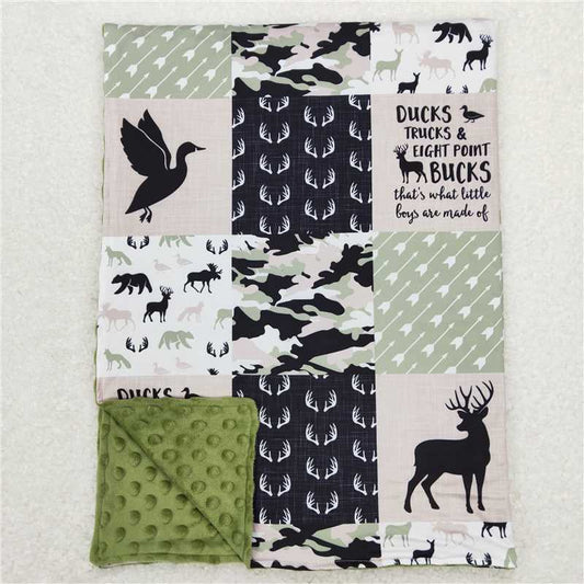 BL0071 Baby Kids Green Hunting Deer Minky Blankets