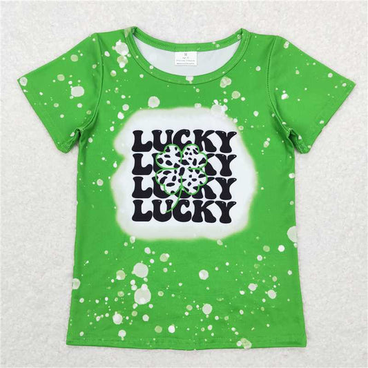 5.20 RTS NO MOQ Summer Baby Girls Short Sleeve GT0420 Green Lucky St Patrick Day Short Sleeve Tee Shirts Tops