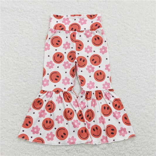 RTS NO MOQ Baby Girls Long Pants P0363 Pink Flowers Spring Flare Bell Bottom Pants