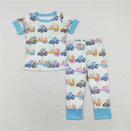 RTS NO MOQ Baby Boys Summer Sets BSPO0300 Easter Tractor Eggs Shirts Pants Pajamas Clothes Sets
