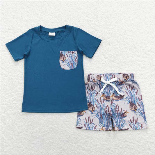 RTS NO MOQ Baby Boys kids Summer Sets BSSO0452 Short Sleeve Duck Tops Shorts Summer Clothes Sets