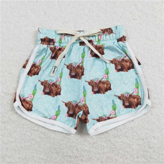 6.23 RTS NO MOQ Baby Girls Summer Pants SS0123 Highland Cows Western Shorts