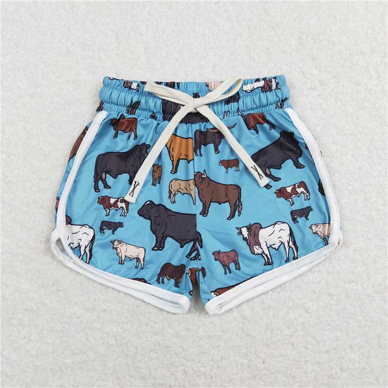 6.23 RTS NO MOQ Baby Girls Summer Pants SS0124 Cows Blue Western Shorts