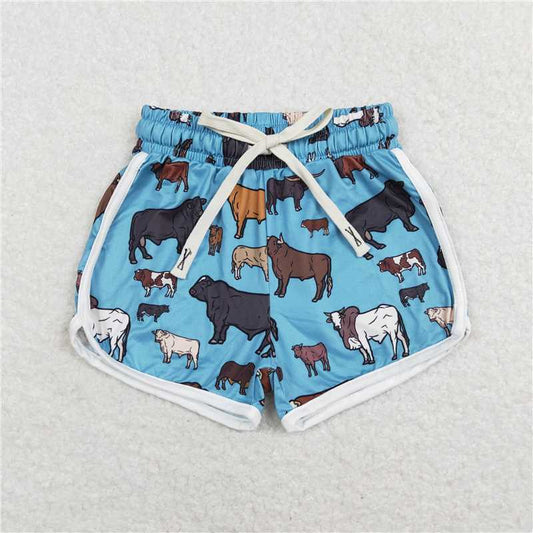 6.23 RTS NO MOQ Baby Girls Summer Pants SS0124 Cows Blue Western Shorts