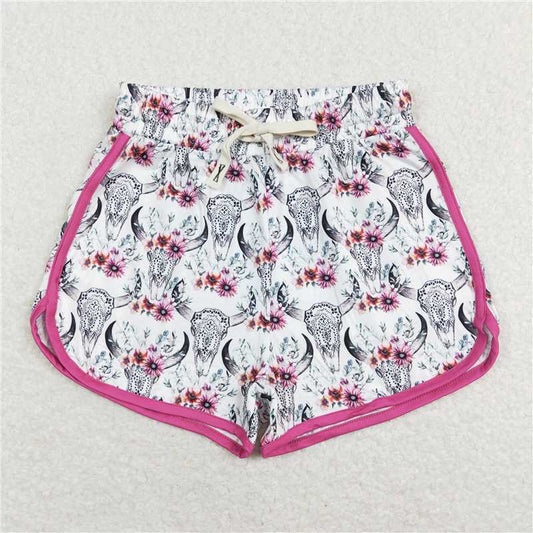 7.4 RTS NO MOQ Adult Women Summer Pants SS0127 White Cowskull Western Summer Shorts