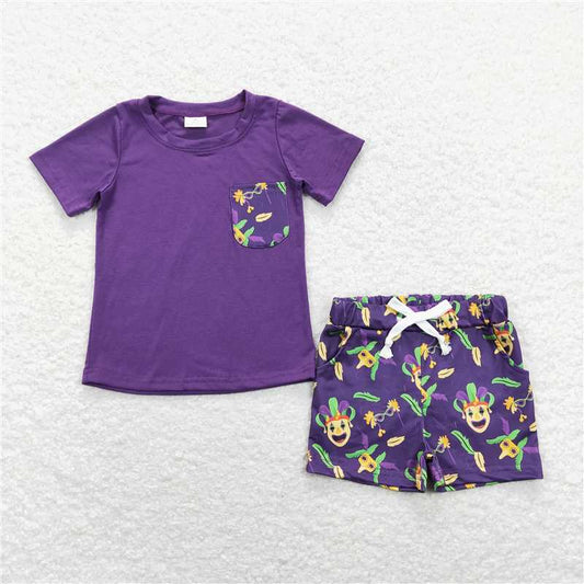 RTS NO MOQ Baby Boys kids Summer Sets BSSO0467 Mardi Gras Shirts Shorts Clothes Sets