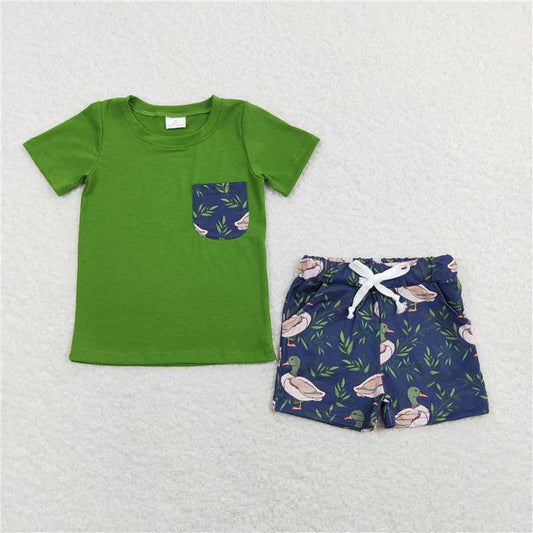 RTS NO MOQ Baby Boys kids Summer Sets BSSO0480 Duck Short Sleeve Pocket Shirt Shorts Clothes Sets