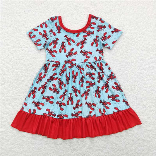 8.1 RTS NO MOQ Summer Baby Girls Dresses GSD0486 Short Sleeve Crayfish Ruffle Dresses