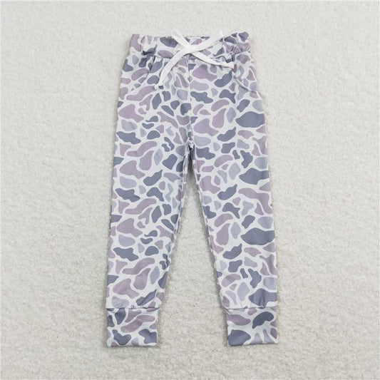 RTS NO MOQ Baby Girls Long Pants P0420 Grey Camo Pockets Bottoms Pants