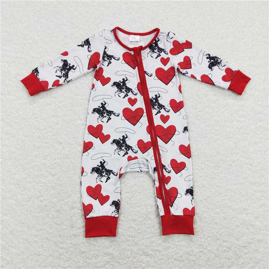 7.7 RTS NO MOQ Baby Boys Bodysuit LR0903 Rodeo Western Zip Valentines Hearts Rompers