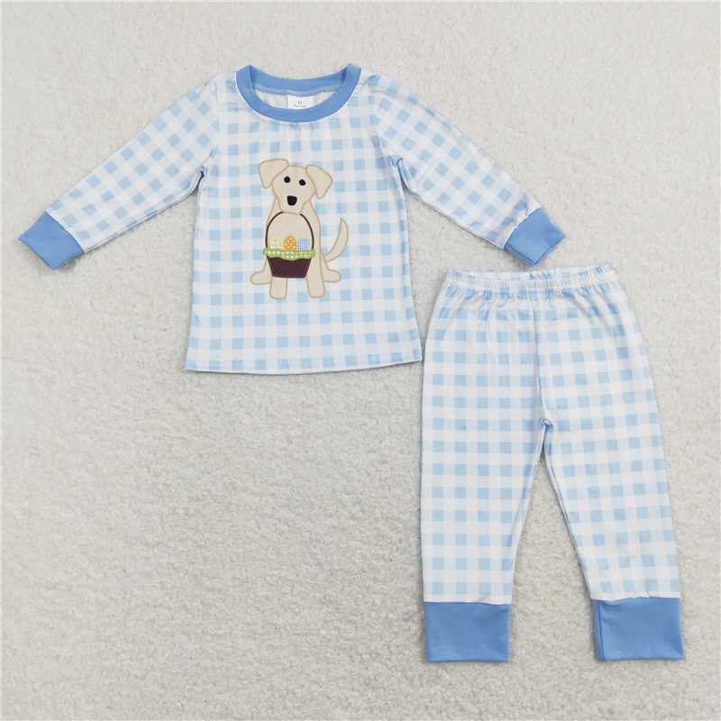 Kids Matching Easter Dog Egg Blue Pajama Set