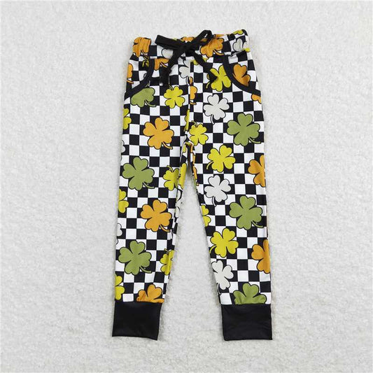 RTS NO MOQ Baby Girls Long Pants P0402 St Patrick Day Quatrefoil Pockets Pants