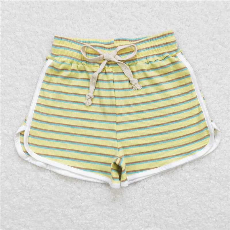 6.20 RTS NO MOQ Baby Girls Summer Pants SS0245 Green Stripes Summer Sports Design Shorts