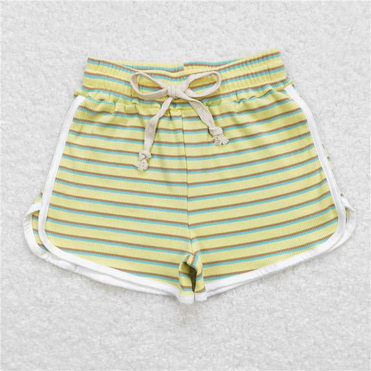 6.20 RTS NO MOQ Baby Girls Summer Pants SS0245 Green Stripes Summer Sports Design Shorts