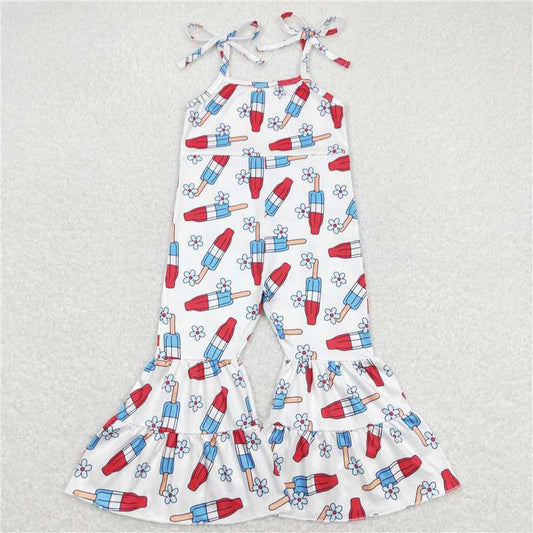 RTS NO MOQ Summer Baby Girls Bodysuit SR0905 4th Of July Popsicle Straps Bell Pants Jumpsuits