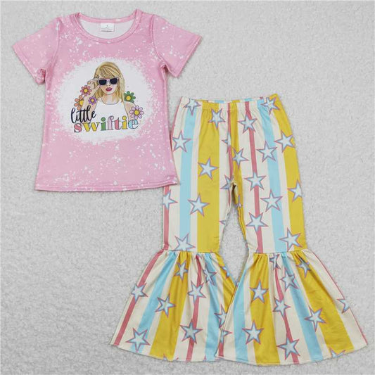 7.2 RTS NO MOQ Baby Girls Summer Kids Sets GSPO1382 Short Sleeve Shirts Top Stars Bell Pants Clothes Sets