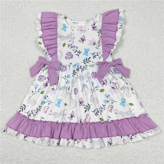 8.1 RTS NO MOQ Summer Baby Girls Dresses GSD0626 Easter Rabbits Bows Ruffle Knee Length Dresses