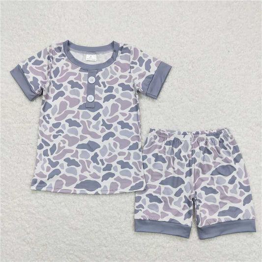 RTS NO MOQ Baby Boys kids Summer Sets BSSO0605 Camo Buttons Shirt Top Shorts Pajamas Clothes Sets