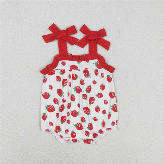 SR0916 Baby Girls Softball Cute Strawberry Bubble Romper