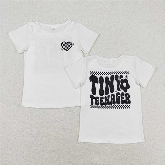 RTS NO MOQ Summer Baby Girls Short Sleeve GT0527 Black Tiny Teenager Tee Shirts Tops