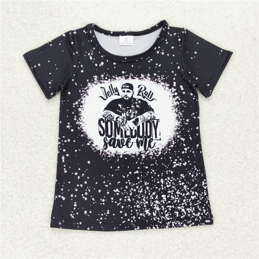 RTS NO MOQ Summer Baby Girls Short Sleeve GT0524 Black Singer Bleached Tee Shirts Tops