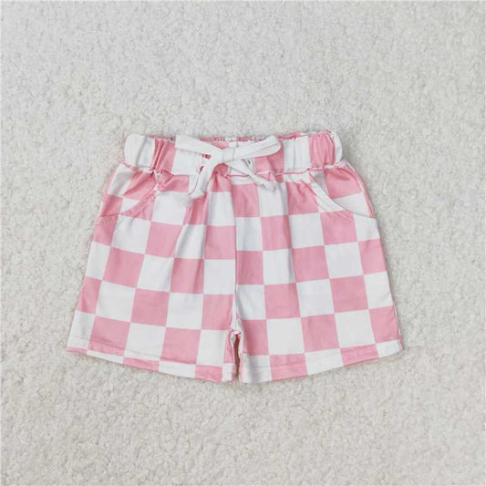 RTS NO MOQ Baby Girls Summer Pants SS0258 Pink Checkered Pocket Bottoms Shorts