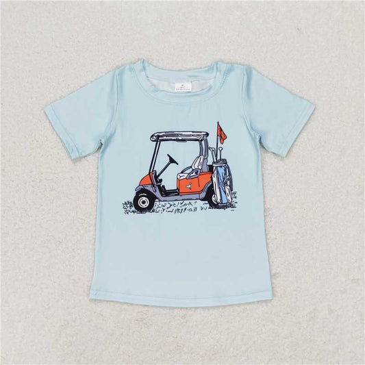 RTS NO MOQ Summer Baby Boys Shirt BT0646 Blue Golf Cart Short Sleeve Tee Shirts Tops
