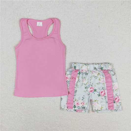 GSSO1059 Baby Girls Vest Bows Top Sibling Sister Floral Shorts Clothes Sets