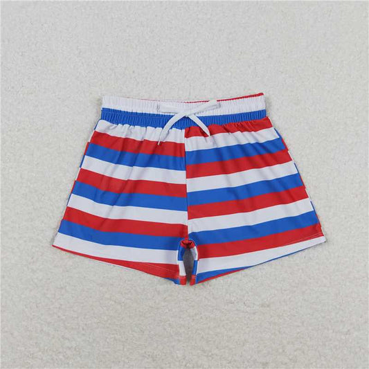 RTS NO MOQ Baby Boys Summer pants S0233 Red Blue Stripes Trunks 4th Of July Swimsuits