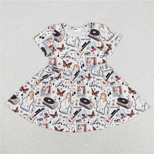 7.30 RTS NO MOQ Summer Baby Girls Dresses GSD0980 Singer Butterfly Short Sleeve Knee Length Dresses