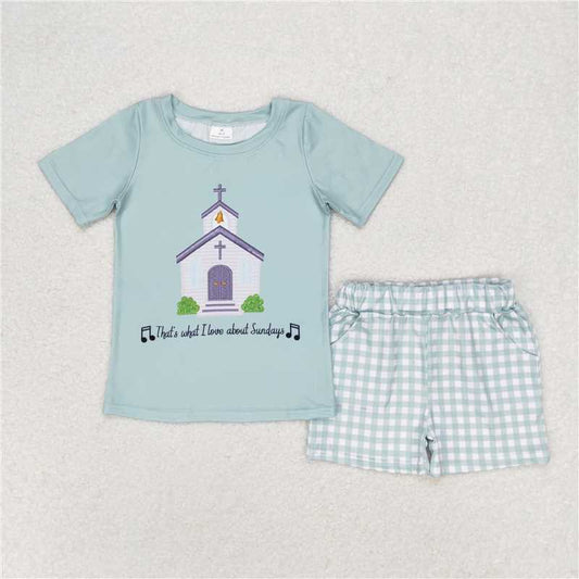 RTS NO MOQ Baby Boys kids Summer Sets BSSO0858 Teal Short Sleeve Plaid Shorts Set