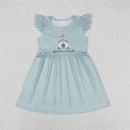 7.30 RTS NO MOQ Summer Baby Girls Dresses GSD1156 Church Flutter Sleeve Knee Length Dresses
