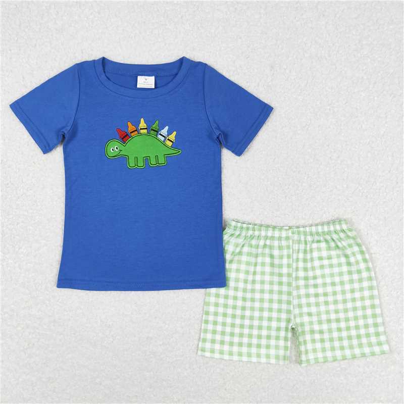 BSSO0805 Baby Boys Back To School Dinosaurs Crayons Top Shorts Clothes Sets