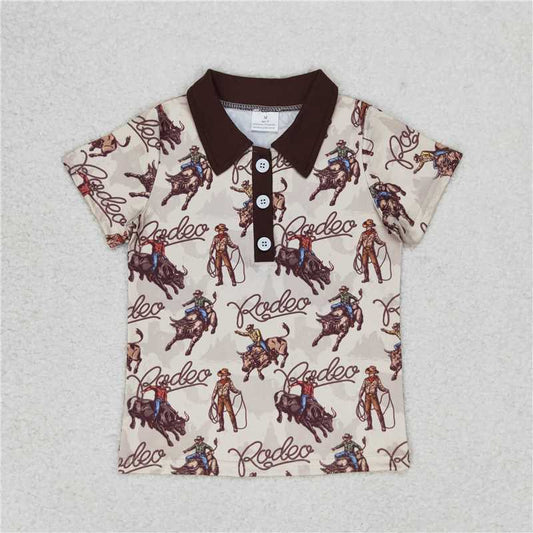 RTS NO MOQ Summer Baby Boys Shirt BT0558 Rodeo Buttons Western Horse Tee Tops Pullovers