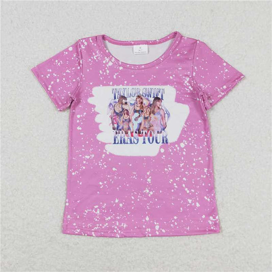 RTS NO MOQ Summer Baby Girls Short Sleeve GT0539 Pink Bleached Eras Tee Shirts Tops