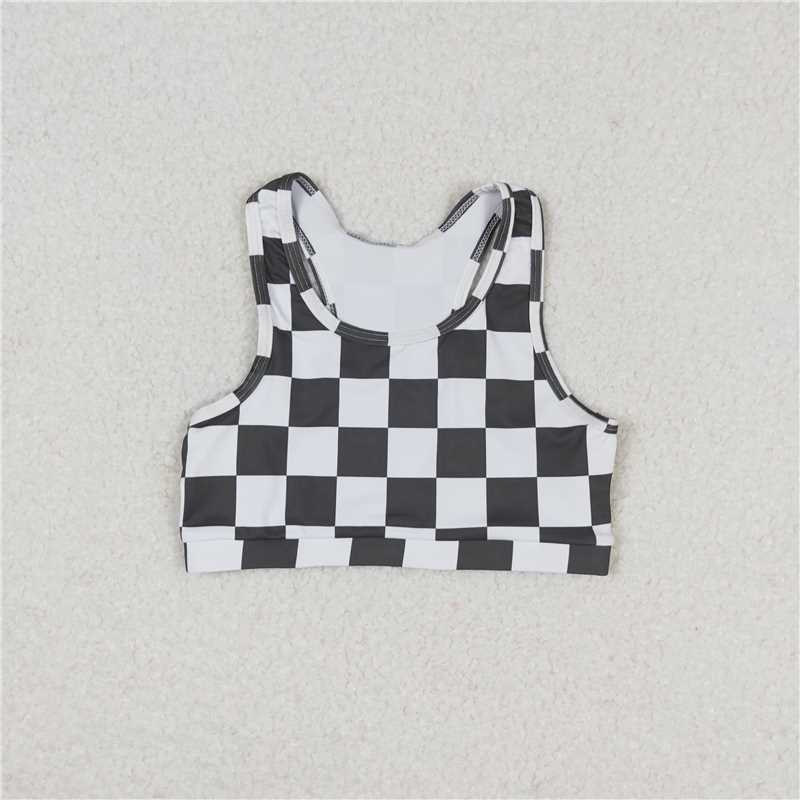 RTS NO MOQ Summer Baby Girls Short Sleeve GT0522 Black Checkered Sleeveless Vest Crop Tops