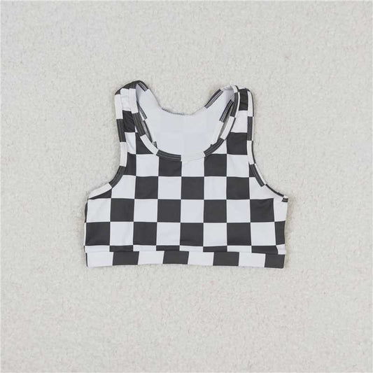 RTS NO MOQ Summer Baby Girls Short Sleeve GT0522 Black Checkered Sleeveless Vest Crop Tops