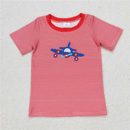 5.21  RTS NO MOQ Summer Baby Boys Shirt BT0594 Plane Red Stripes Short Sleeve Tee Shirts Tops
