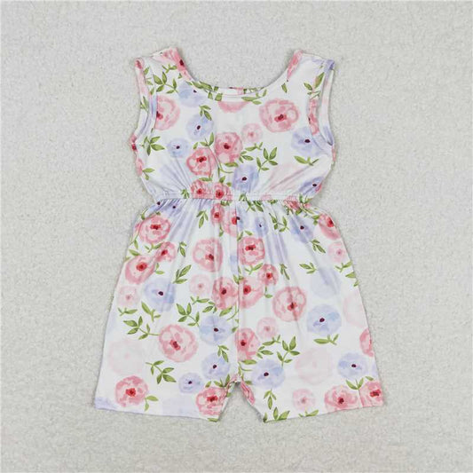 RTS NO MOQ Summer Baby Girls Bodysuit SR1311 Pink Flowers Sleeveless Shorts Jumpsuits