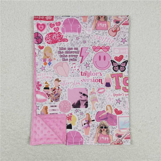 BL0127 Baby Girls Pink Singer Butterfly Minky Blankets