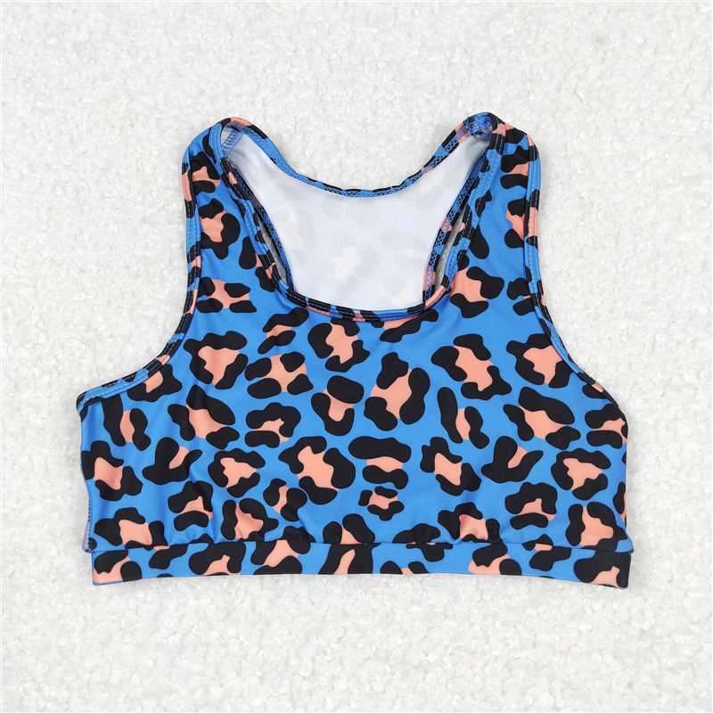 RTS NO MOQ Summer Baby Girls Short Sleeve GT0517 Blue Leopard Sleeveless Vest Crop Tops