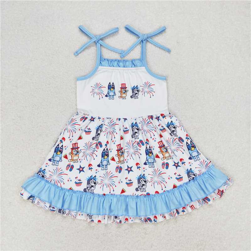 GSD1069 Baby Girls 4th Of July Dog Straps Knee Length Dresses