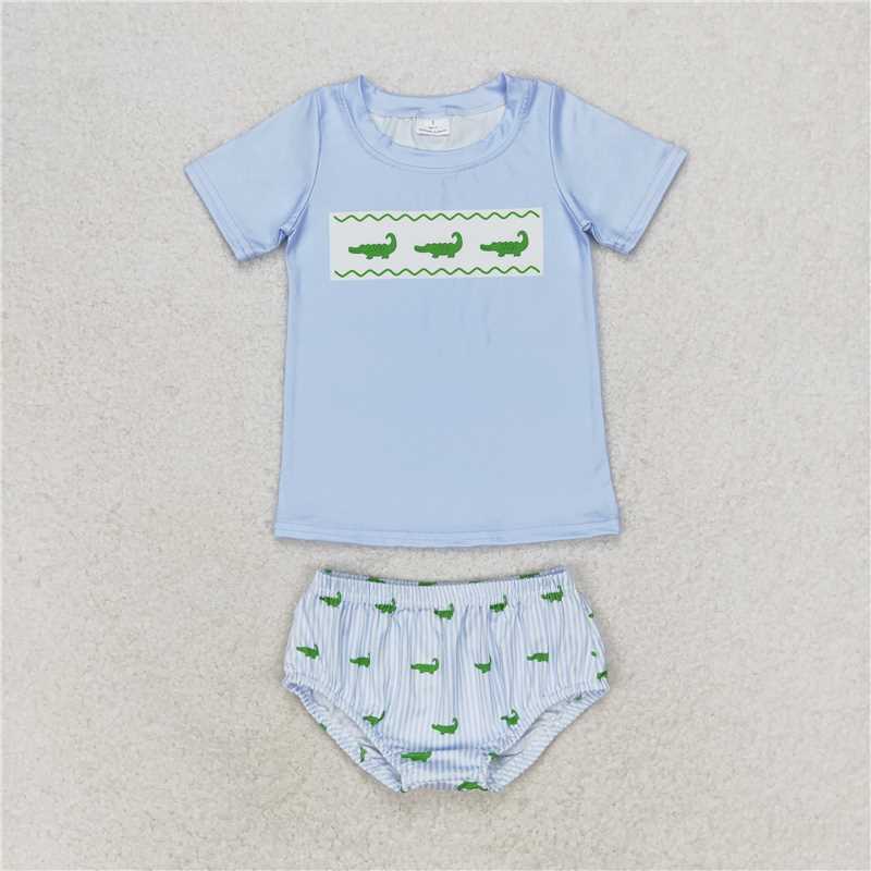 RTS NO MOQ Baby Girls Summer Outifts GBO0370 Crocodile Shirt Top Bummies Clothes Sets