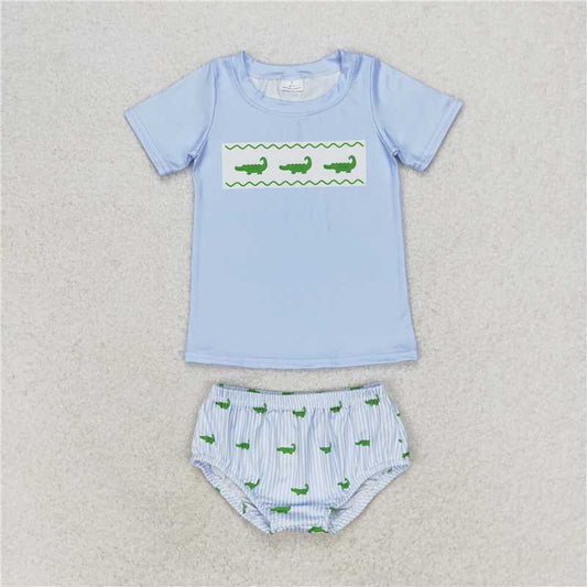 RTS NO MOQ Baby Girls Summer Outifts GBO0370 Crocodile Shirt Top Bummies Clothes Sets