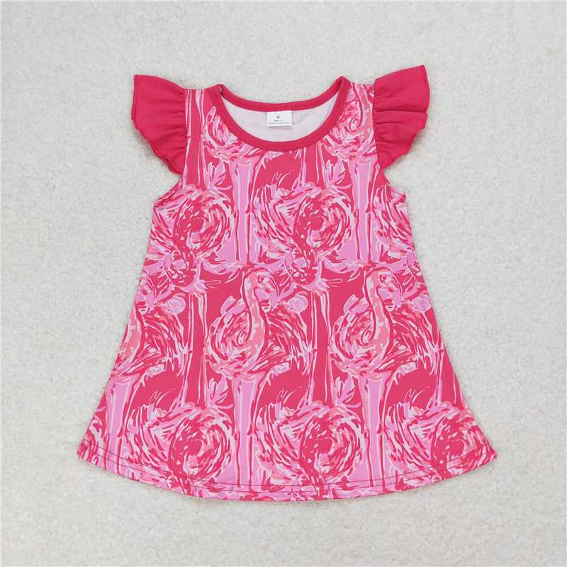 RTS NO MOQ Summer Baby Girls Short Sleeve GT0565 Pink Flamingo Flutter Sleeve Tunic Tops